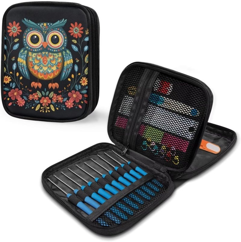 Xsehusvy Owl Fashion Crochet Hook Case Square Zipper Storage Organizer Bag Lightweight Crochet Hook Kit Tools Organizer Bags Easy to Hold - Image 5